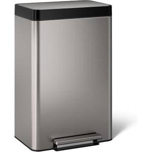 Kohler 20940-ST 13-Gallon Stainless Steel Step Trash Can, Stainless Steel, Hands-Free Pedal, Quiet-Close Lid, Fingerprint-Resistant, Durable, K-20940-ST