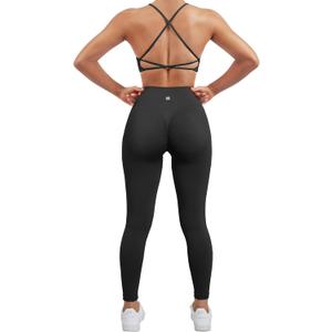 SUUKSESS Women Seamless Workout Sets Strappy Sports Bra High Waist Booty Leggings Outfits (4-6, #2 Black)