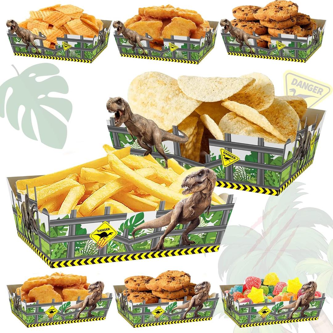Dinosaur Disposable Paper Trays, 24Pcs Birthday Party Supplies for Popcorn, Nachos, Fries, Corn Snack Trays - Theme Party Decorations and Movie Favors