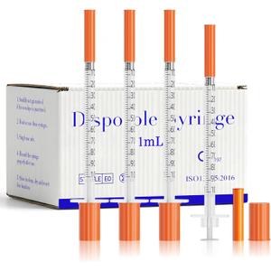 1ml Syringes 30G 1/2" 13mm Needle U-100 Disposable Lab Syringe, 100 Pack