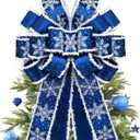 GOGOSY Christmas Tree Topper Bow,48''x 13'' Large Velvet Christmas Wreath Bows Xmas Ornaments with Long Wired Edge Ribbon for Farmhouse Thanksgiving,Birthday,Living Room Christmas Decoration(Blue)