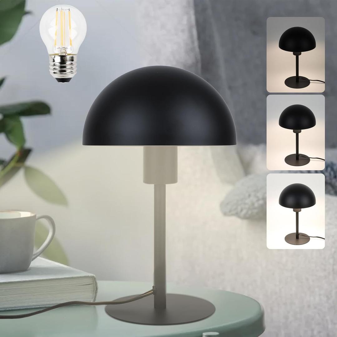 Mushroom Bedside Table Lamp, Retro Vintage Dimmable Nordic Reading Night Light for Bedroom, Living Room, Kitchen, Gifts (Black)