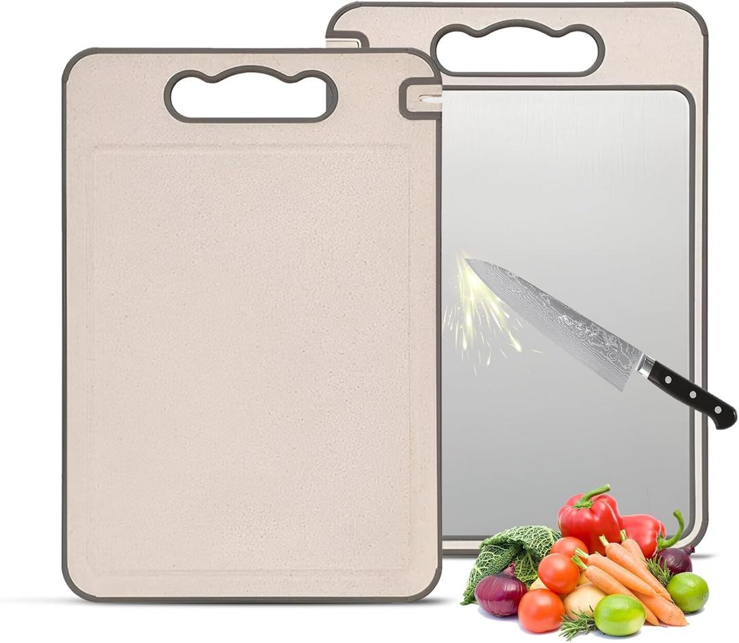 4 in 1 Stainless Steel Cutting Board Strong14"x10" Double Sided Chopping Scratch-resist Dishwasher Safe Vegetable Meat Hygienic Food-Grade Home Kitchen Garlic Grater Knife sharpner Christmas Gift