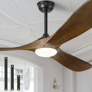 52" Ceiling Fans with Lights and Remote Control, Outdoor Ceiling Fan with Lights High CFM Quiet 3 Blade Wood Walnut Ceiling Fan,Oil Rubbed Bronze