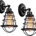 Asnxcju Industrial Wall Sconces Set of Two, Farmhouse Wall Sconce, Vintage Wire Cage Wall Lighting Sconce, Black Wall Lamp Fixture for Bedroom, Headboard, Porch