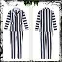 Black and White Striped Suit Men Scary Halloween Costumes Adult Horror Comedy Movie Character Cosplay Outfit Shirt Tie (Medium)