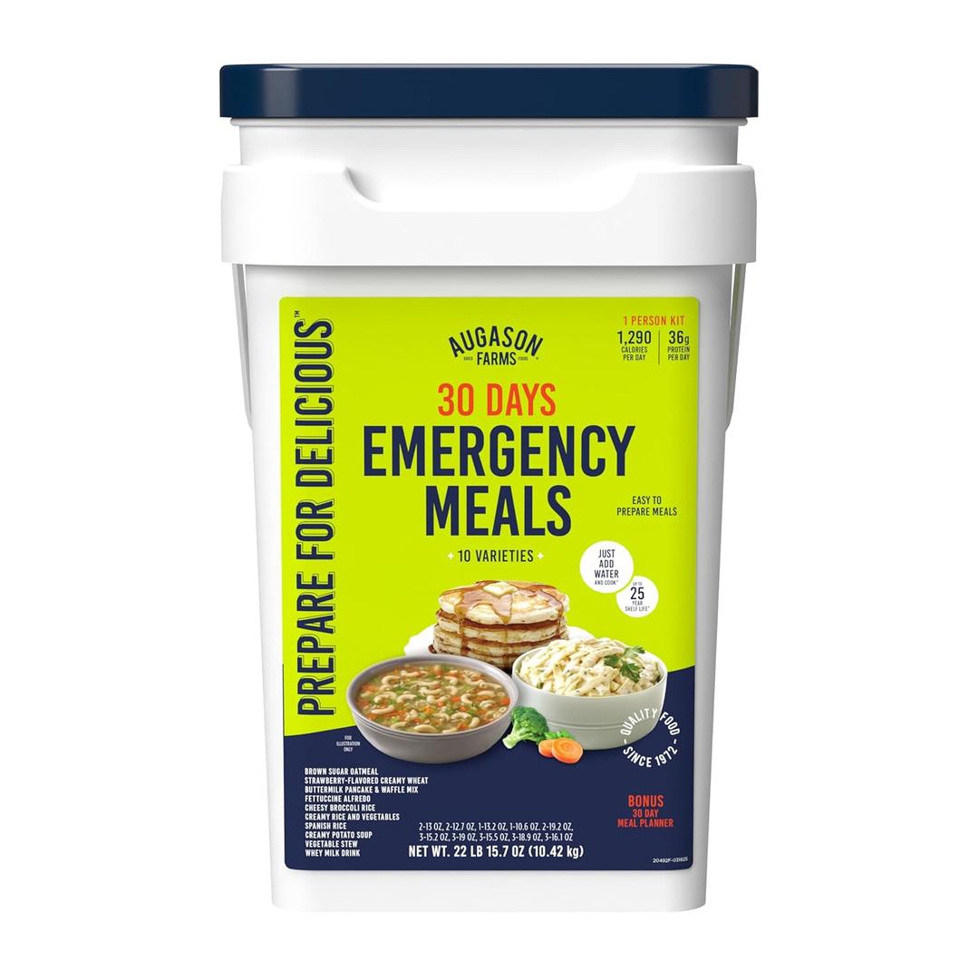 Augason Farms 30 Day Emergency Food Supply Kit | 1 Person Survival Meal kit, Dehydrated Meals with Long Shelf Life, Just Add Water (BB 05/01/2046)