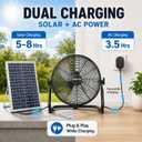 18" Solar Powered Fan - Rechargeable Floor Fan with Solar Panel & AC Charging, 60H Runtime Battery, Cordless Portable Outdoor Fans for Home Camping RV Patio Gazebo Greenhouse Power Outage