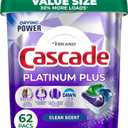 Cascade Platinum Plus Dishwasher Pods, Dish Detergent Soap, Fresh, 62 Count