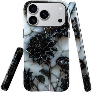 Case for iPhone 17 Pro,Black Dahlia Stained Glass Phone Case Slim Silicone Shockproof Cover for Girls WomenGlossy & Durable