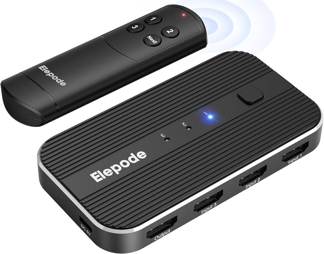 HDMI Switch 3 in 1 Out with Remote - 4K@60Hz, HDMI Splitter Support HDCP2.2, HDR, 3D, Dolby Support, 3 Port Switcher Selector Box with Xbox, PS5/4/3, Fire Stick Roku Blu-Ray Player