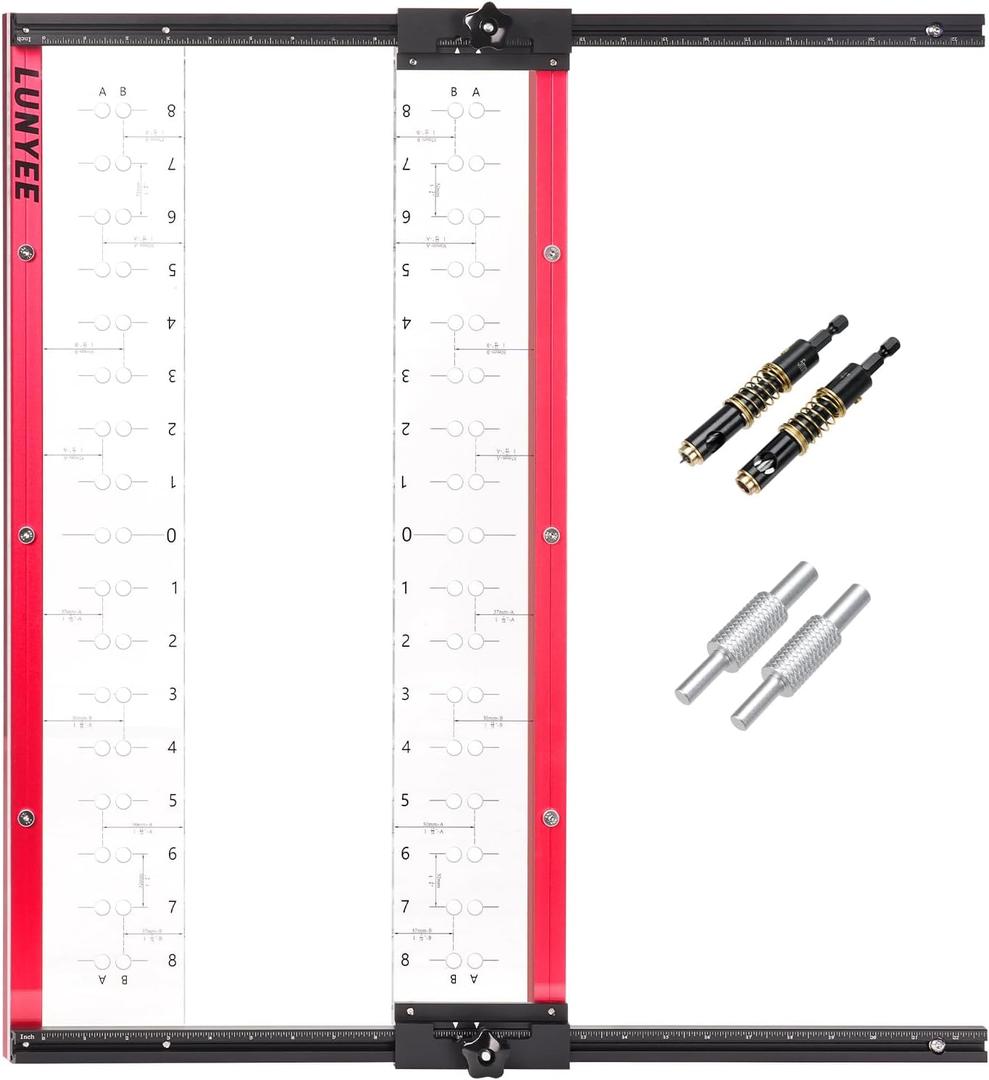 LUNYEE Shelf Pin Jig with Self-Centering Drill Bits, 1/4 Inch & 5mm Shelf Pin Drilling Jig for 32mm System, Cabinet Hole Drilling Template, Cabinet Installation, Closet Shelving, 17 Hole Rows