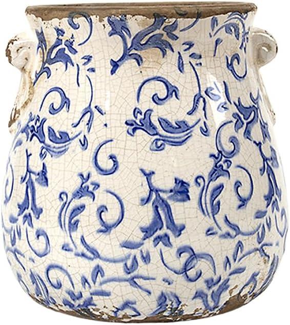 Vintage Planter Pot Ceramic Rustic Plant Pot with Drainage Hole, Ice Crack Distressed Plant Pot Container for Indoor & Garden, Scroll Tuscan Flower Pot Vase Home Gardening Gift (Green, 6.5"x6.3")