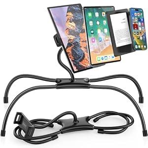 AboveTEK iPad Holder for Bed, Adjustable Tablet Bed Stand Mount, 360° Hands-Free Kindle Holder for Reading in Bed, Compatible w/ 4.7"-15.6" Tablets/ iPads/ Kindles/ Phones/ Samsung - Durable & Flexible