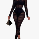 Uni Clau Women One Piece Outfits Mesh Sheer Bodycon Jumpsuit Long Sleeve See Through Party Club Outfits for Women(No Size)