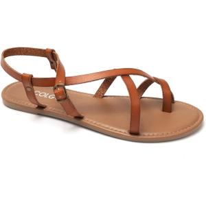 Colgo Women's Summer Strappy Flat Sandals, Adjustable Casual Fisherman Sandal with Open Toe Slingback Gladiator Sandals (8,Brown)