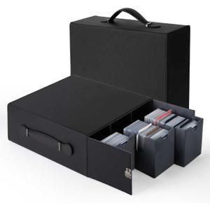 Collectible Trading Card Cases with Portable Handle, with 8Colorful Divider Tabs&3card supporters,PU Leather Commander Card Deck CaseforMTG Game Cards (3 Rows-Black & Grey)