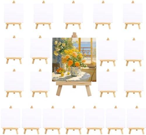 20Pack 4 x 4 Inch Mini Canvases with Easel Sets, Art Canvases Painting Kit for Kids Teenagers
