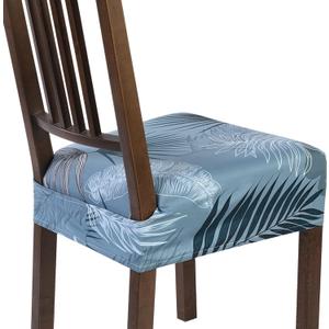 SearchI Stretch Dining Chair Seat Covers Set of 6, Soft Removable Washable Seat Covers for Dining Chairs, Dining Room Seat Cover Slipcover Protector (Rear-Covered, Blue Foliage)