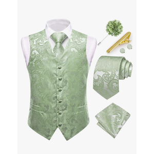 Dubulle Mens Vest and Tie Set Paisley Floral Waistcoat Neckties for Men Lapel Pin Clip Set Wedding Business L