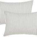 JELLYMONI 100% Natural Cotton Striped Pillowcases Set, 2 Pack White and Grey Vertical Stripes Pattern Printed Pillow Covers with Envelope Closure(Pillows are not Included)-King (20"x40") (8001)