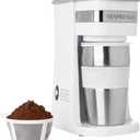 Mixpresso White Personal Single Serve Coffee Maker with 14oz Travel Mug, Drip Small Coffee Maker with Auto Shut Off, Reusable Filter, Works with Ground Coffee Only  Not for K-Cup Pods