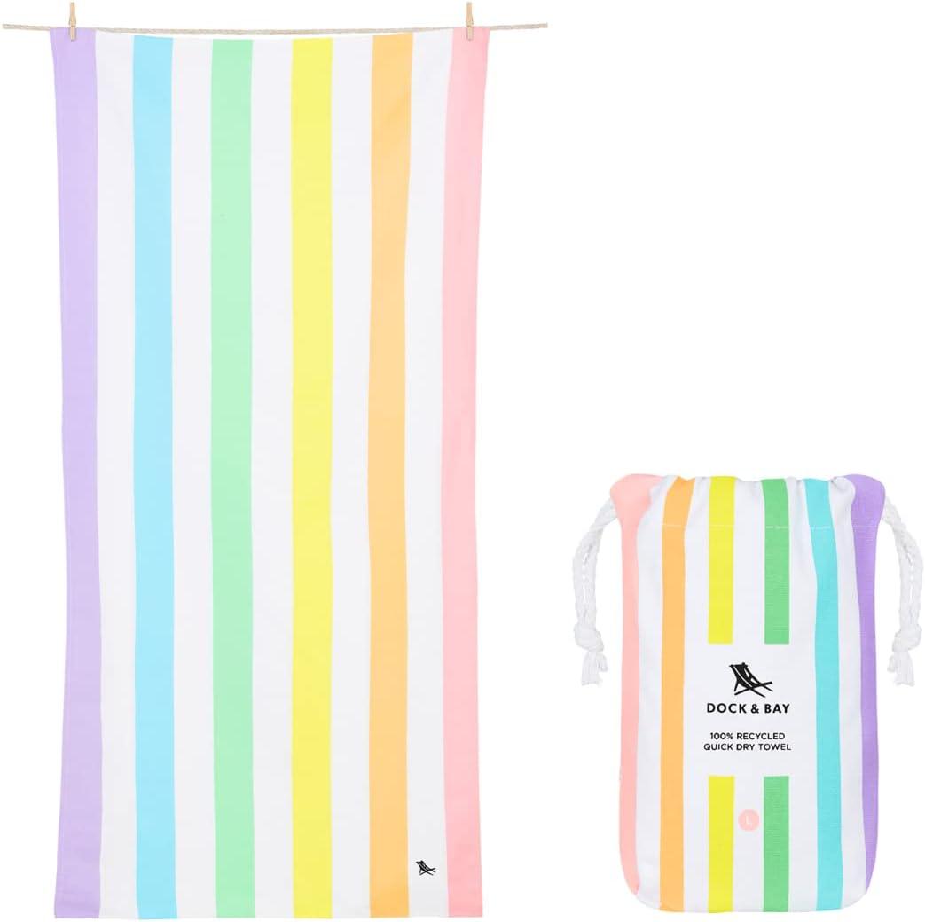 Dock & Bay Beach Towel - Quick Dry, Sand Free - Compact, Lightweight - 100% Recycled - Includes Bag - Summer - Unicorn Waves - Large (160x90cm, 63x35)