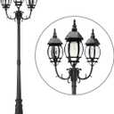 LUTEC Outdoor Solar Post Light with Triple-Head, Dusk to Dawn Lamp Post for Lawn Pathway Garden, Black Aluminium Vintage Street Light with Clear Glass Panels (Bulbs Included)
