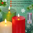 3 Pcs Flameless Candles Battery Operated Wax LED Flickering Flameless Pillar Candles with Remote for Halloween Christmas Home Wedding Autumn Decor(White,Red,Green)