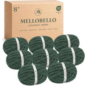 Jumbo Chunky Yarn for Hand Knitting - Super Thick Chenille Chunky Yarn for Crocheting - Extra Soft Bulky Fluffy Blanket Big Yarns 8 Jumbo Pack (26yds,8 oz Each Skein) Dark Green