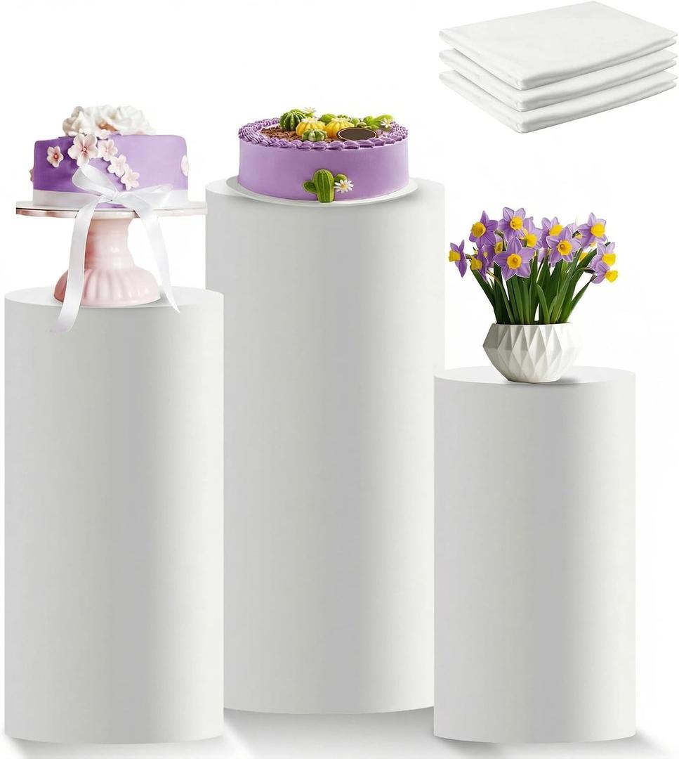 Cylinder Stand Covers for Party, Set of 3 Cylinder Pedestal Covers, Spandex Cylinders Stand Cover for Wedding Birthday Event and Display Decor(Without Cylinder Stands)