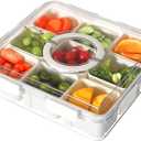 Taiuloo Divided Serving Tray with Airtight Lid and Handle, 9 Compartment Snackle Box Container, Portable Snack Platters, Clear Fridge Organizer & Food Storage for Veggie, Fruit, Charcuterie, Nuts