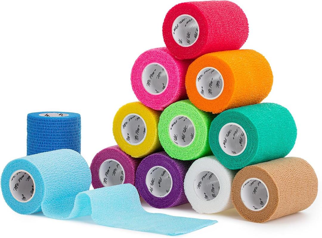 Mr. Pen- Self Adhesive Bandage Wrap, 3" x 5 Yards, 12 Pack, Assorted Colors Elastic Cohesive Bandage Wrap for Sports, Wrist, Ankle and Vet, Grip Tape, Self Sticking, Highly Stretchy for Injury Support