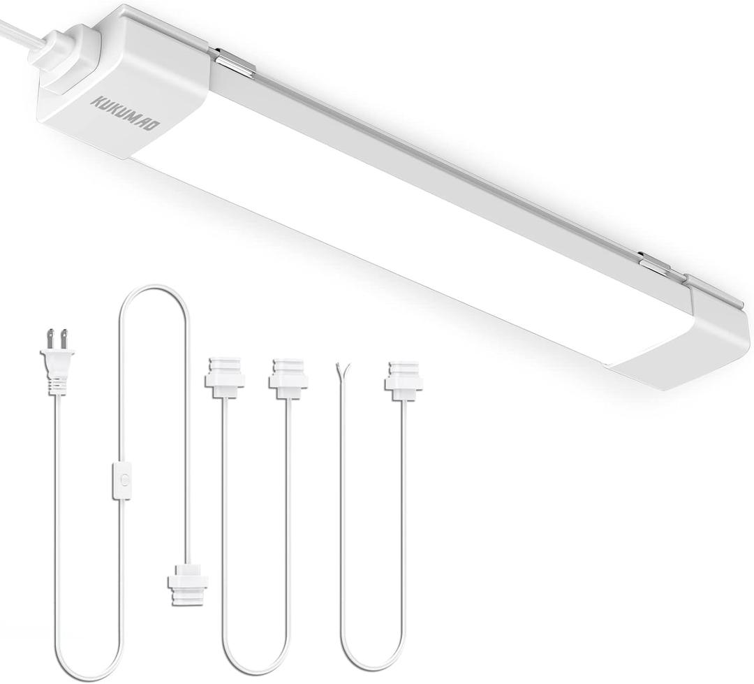 KUKUMAO LED Tube Light Fixture with Plug, 1.4FT 1800LM 5000K Closet Lights, Linkable Cabinet Light for Garage, Kitchen, Bathroom, Closet, Office (White)