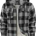 Mens Plaid Full Zip Hoodie Warm Flannel Shirt Jacket Fleece Lined Outerwear Coat with Hood (X-Large)