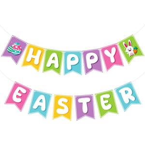 10 x OHOME Easter Decorations - Happy Easter Banner | Bunny Party Decorations for Indoor Outdoor Outside - Bunny Egg Garland for Front Door | Easter Backdrop Wreath for Window Wall - Easter Decor