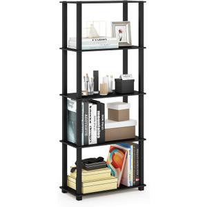 Furinno Turn-N-Tube 5-Tier Multipurpose Shelf / Display Rack / Storage Shelf / Bookshelf, Square Tubes, Americano/Black