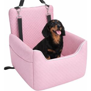 Dog Car Seat for Small/Medium Dogs Under 35lbs, Soft Booster Car Seat with Detachable Washable Cover and Cushion, Memory Foam Pet Car Seat with Safety Belt and Storage Pockets, Puppy Dog Car Bed (Pink)