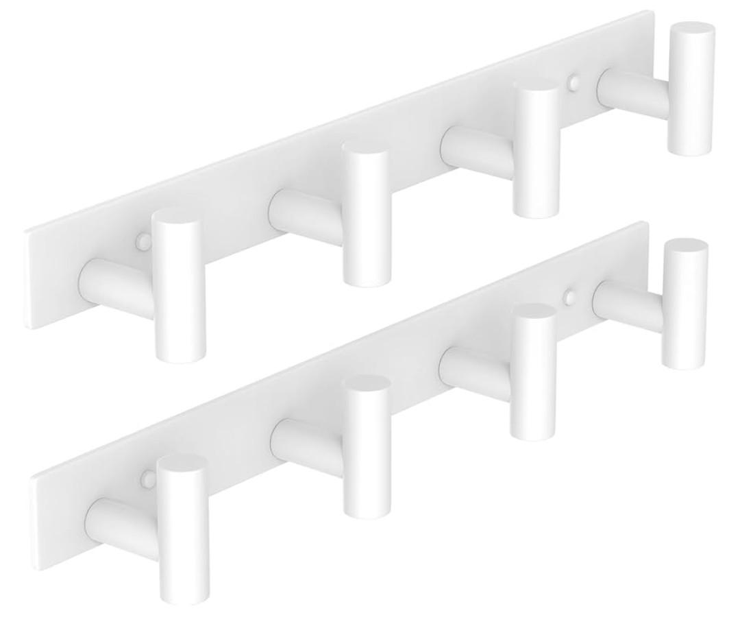 VAEHOLD Hat and Coat Wall Mount Rack - Hooks for Robes, Bags, Keys, and Towels - Bathroom Towel Hanger Organizer (White, “T“ Shape 4 Hooks 2 Pack)