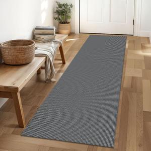 IOHOUZE Washable Runner Rug 2x6 Non Slip Runners for Hallways Entryway Runner Indoor, Kitchen Rugs Woven Cotton Floor Carpet for Kitchen Hall Entrance Bedroom, Dark Grey (2' x 6' (Runner), Dark Gray)