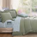 BLOOMHAVEN Full Comforter Set - 7 Pieces Ruffle Sage Green Bedding Sets, Shabby Chic Farmhouse Bed in a Bag Full with Ruffle Comforter, Floral Sheets, Pillowcases & Shams