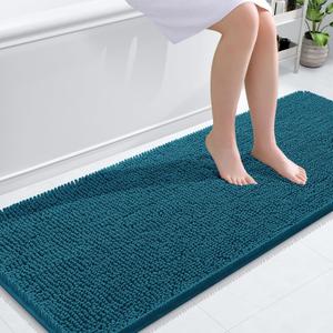 OLANLY Bathroom Runner Rugs 59x24, Soft Absorbent Chenille Bath Rugs, Rubber Backing Quick Dry, Machine Washable Long Bath Mats for Bathroom Floor, Tub and Shower, Home Decor Accessories, Peacock Blue