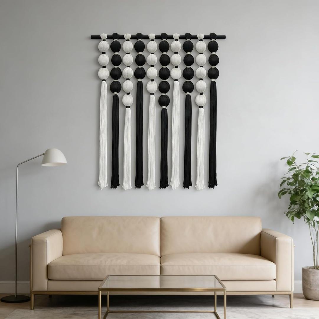 KaloKalo Macrame Wall Hanging Extra Large Handmade Tapestry Boho Decor Natural Cotton Rope Ball Textile Fiber Yarn Colorful Wall Art for Livingroom Bedroom Wedding Party 35.4" L by 33.8" H - Rainbow