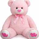 HollyHOME Giant Teddy Bear 4ft Stuffed Animal Large Bear Plush with Heart Valentines Anniversary Birthday Gifts for Girlfriend Lover Mom Kids 48 inch Pink