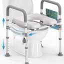 Toilet Seat Risers for Seniors, 400 LBS Raised Toilet Seat, FSA HSA Toilet Riser with Handles, Handicap Elevated Toilet Seat with Adjustable Height & Width for Elderly, Pregnant, Gray