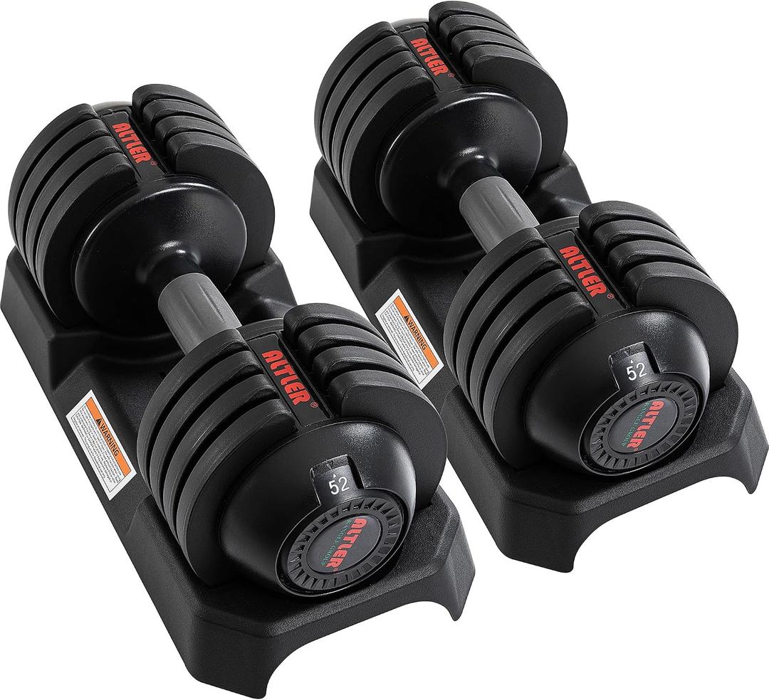 ALTLER Adjustable Dumbbell Set,52LB Pair with Tray for Workout Strength Training Fitness, Adjustable Weight Dial Dumbbell with Anti-Slip Handle and Weight Plate for Home Exercise