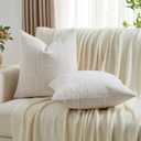 FUTEI Cream Decorative Throw Pillow Covers 18x18 Inch Set of 2,Soft Cozy Chenille Geometric Textured Cushion Case,Home Decor for Couch Bed Living Room