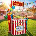 Capoda Large Carnival Ticket Booth Standup Kit, 3D Life Size 6.4 Ft Circus Party Decorations Red White Striped Ticket Pop Up Bar for Birthday School Fair Theater Party Supplies