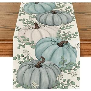 Artoid Mode Pumpkins Eucalyptus Leaves Fall Table Runner, Autumn Thanksgiving Kitchen Dining Table Decoration for Home Party Decor 13x72 Inch