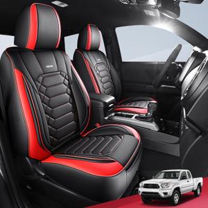 FREESOO Tacoma 2016-2023 Seat Covers Custom Fit for Toyota Tacoma Double Crew Cab Faux Leather Full Set Pickup Truck Seat Covers (Full Set, BlackRed) (2016-2023 Full Set, Black-Red)